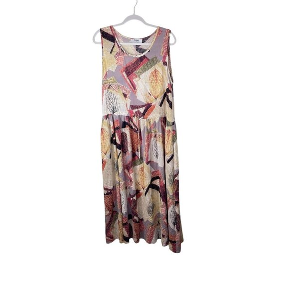 Wiya Sleeveless Dress Pockets Maxi Leaf Print Neutral - Picture 1 of 9